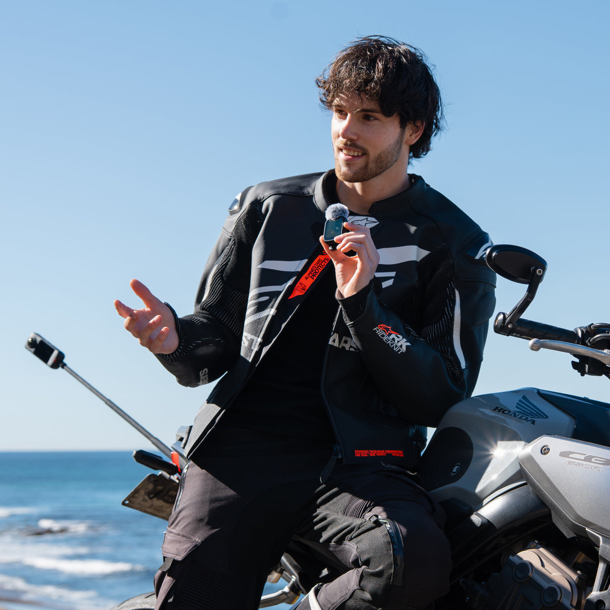 Insta360 GPS Preview Remote with Built-In Mic collar-mounted microphone scene