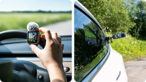 Insta360 GPS Preview Remote with Built-In Mic touchscreen preview in use