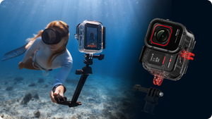 Insta360 Ace Pro 2 Dive Case horizontal and vertical mounting examples, camera and grip sold separately