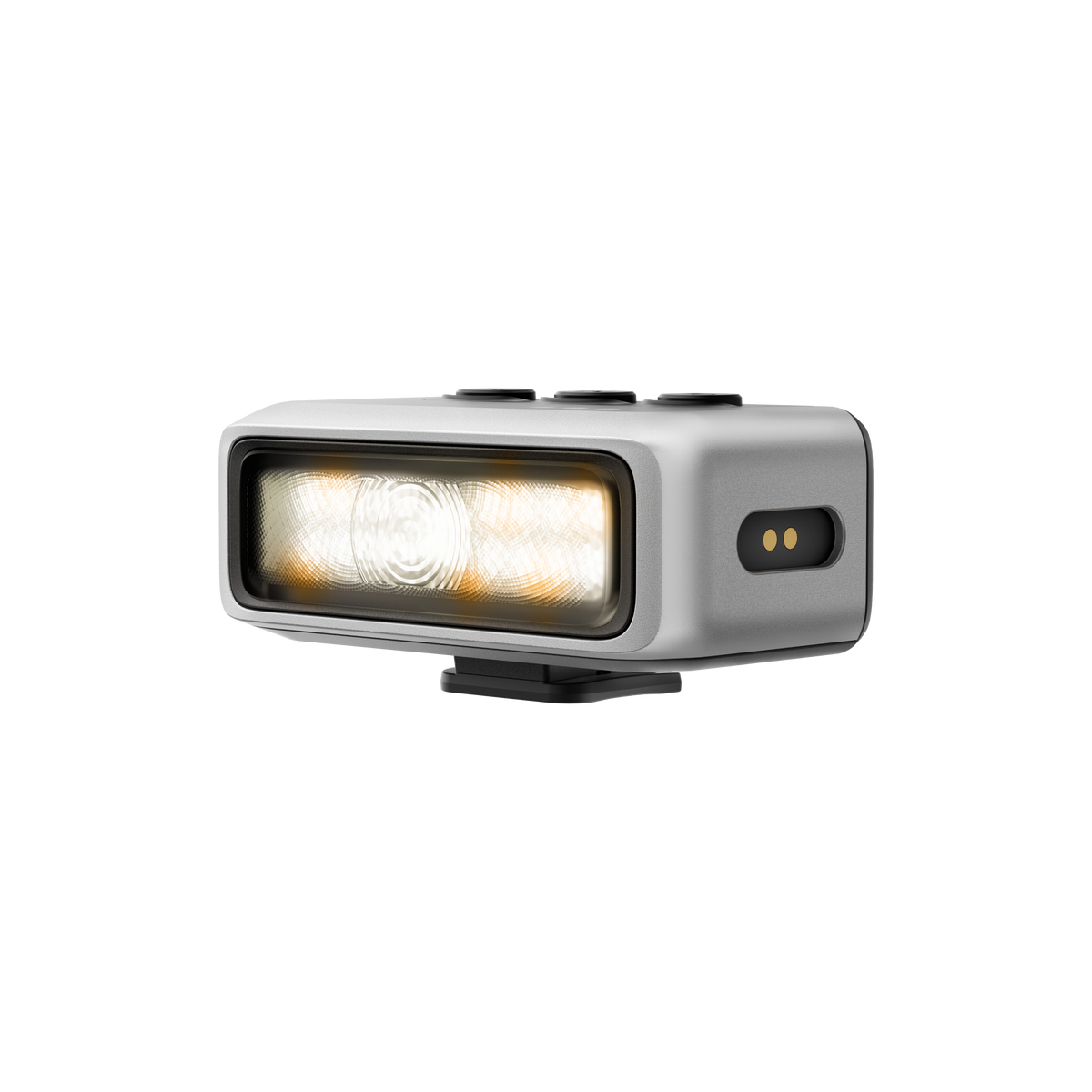 Insta360 Ace Pro 2 2-in-1 Flash and Fill Light angled view of the illuminated flash and fill light
