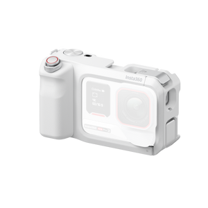 Insta360 Ace Pro 2 Xplorer Grip Pro Kit White front view of the fitted grip frame with an illustrative camera, camera sold separately