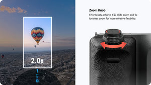 Insta360 Ace Pro 2 Xplorer Grip Pro Kit zoom knob and supported 1x to 2x camera control illustration