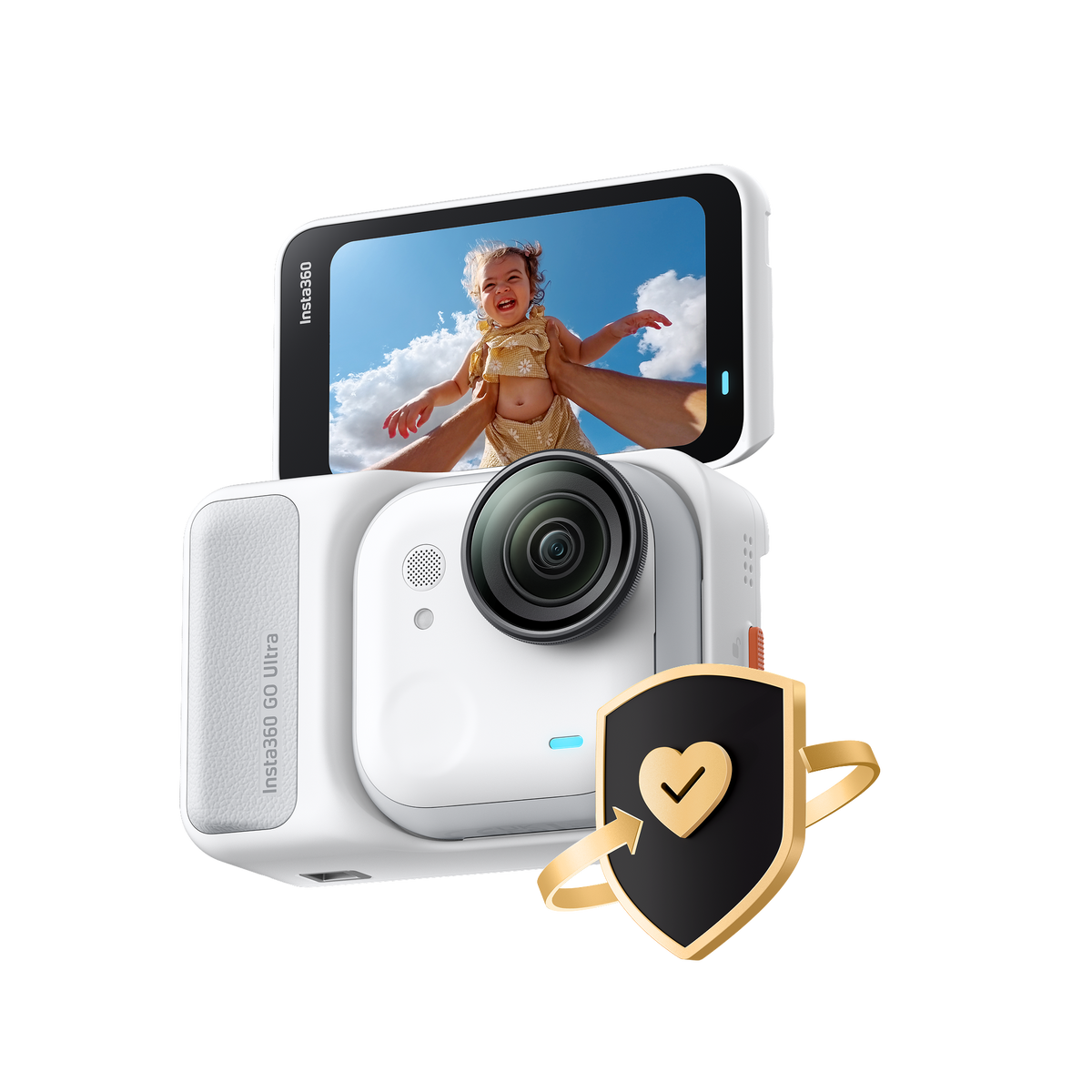 Manufacturer FlexiCare artwork with a separate illustrative white GO Ultra camera and Action Pod