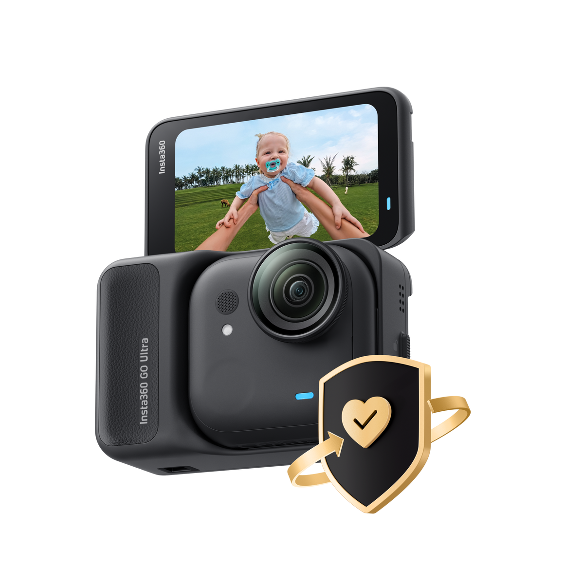 Manufacturer FlexiCare artwork with a separate illustrative black GO Ultra camera and Action Pod