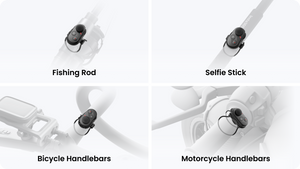 Base and straps shown on illustrative rods handlebars and camera supports