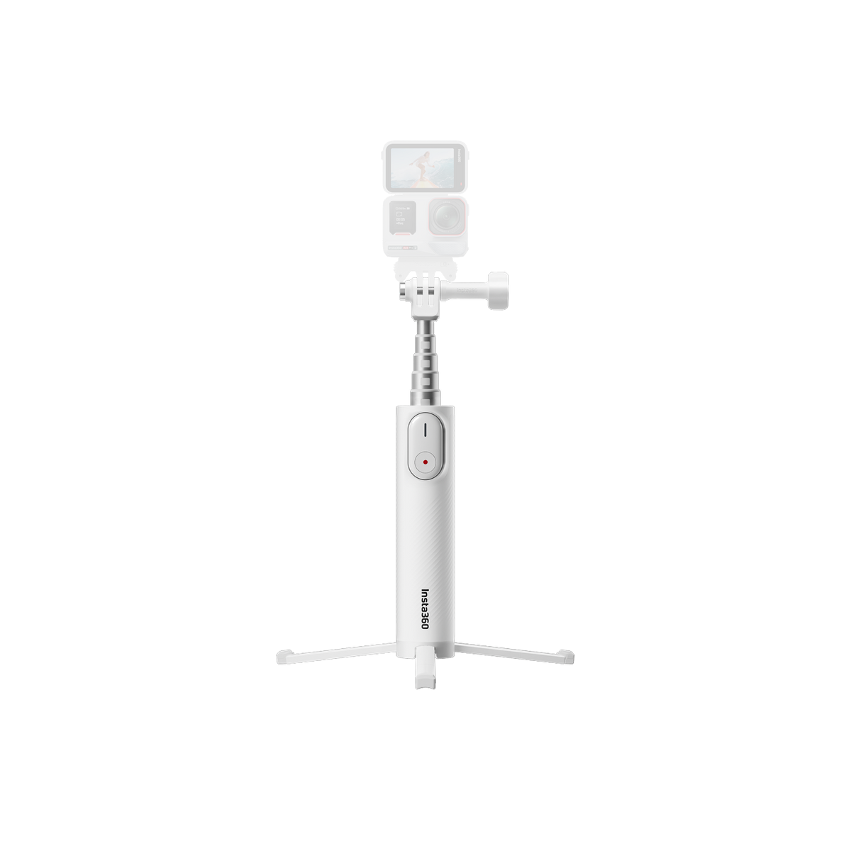 White Mini 2-in-1 Tripod 2.0 opened with an illustrative camera supplied separately