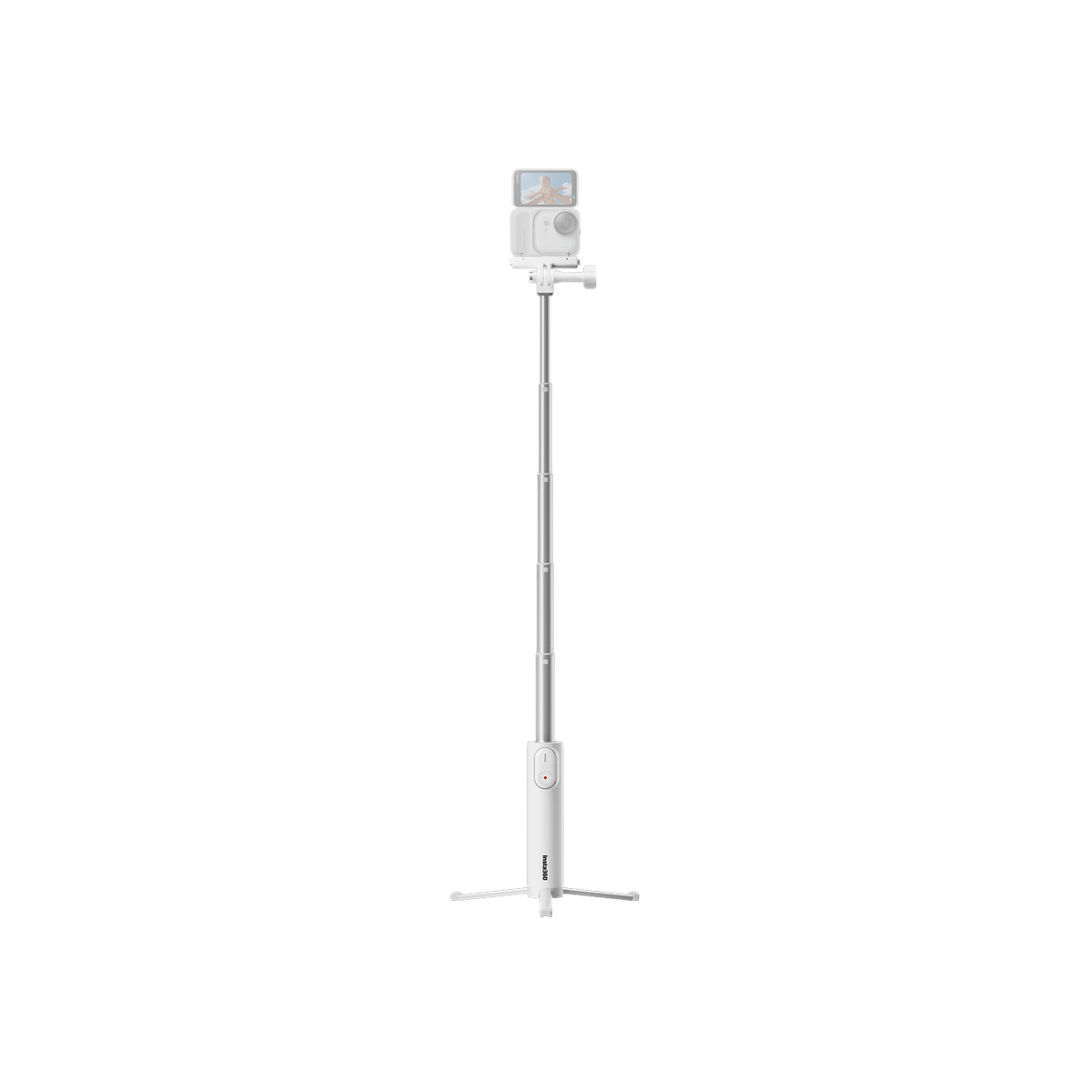 White Mini 2-in-1 Tripod 2.0 extended with illustrative camera
