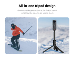 Insta360 2-in-1 Invisible Selfie Stick and Tripod manufacturer use illustration 2; camera and other illustrated equipment sold separately