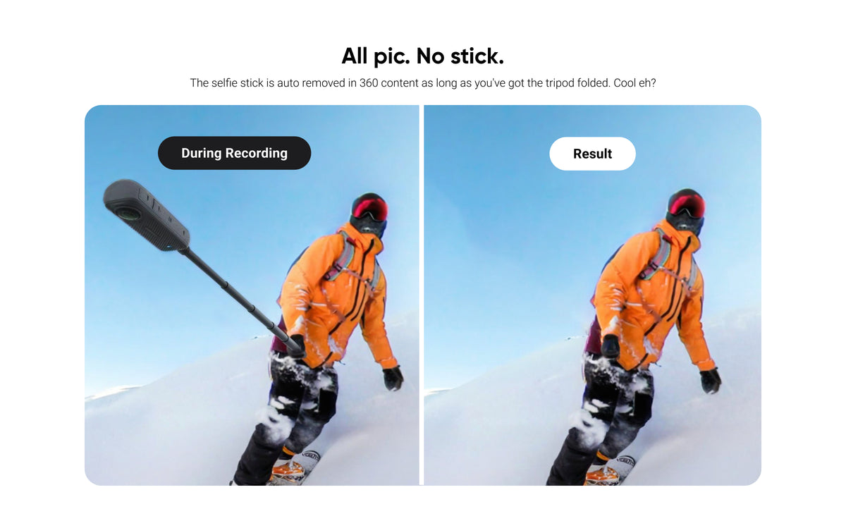 Insta360 2-in-1 Invisible Selfie Stick and Tripod manufacturer use illustration 3; camera and other illustrated equipment sold separately