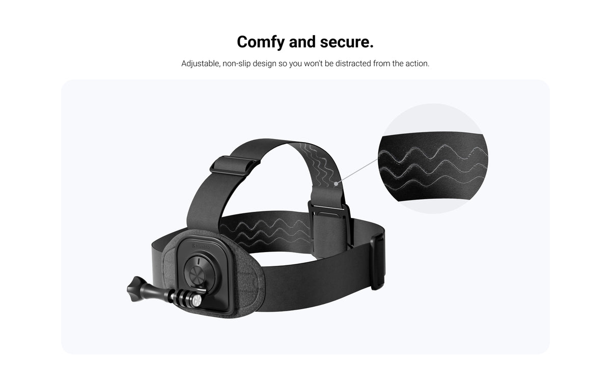 Insta360 Head Strap manufacturer use illustration 2; camera and other illustrated equipment sold separately