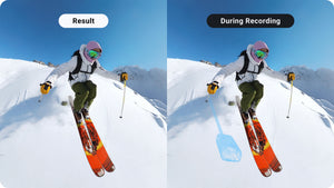 Insta360 Ski Pole Mount manufacturer use and feature illustration 3; camera, ski pole and selfie stick shown separately