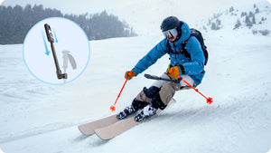 Insta360 Ski Pole Mount manufacturer use and feature illustration 5; camera, ski pole and selfie stick shown separately