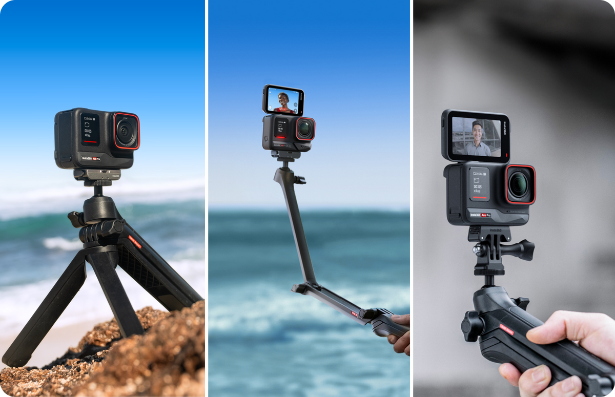 Tripod handheld and folding-arm recording arrangements
