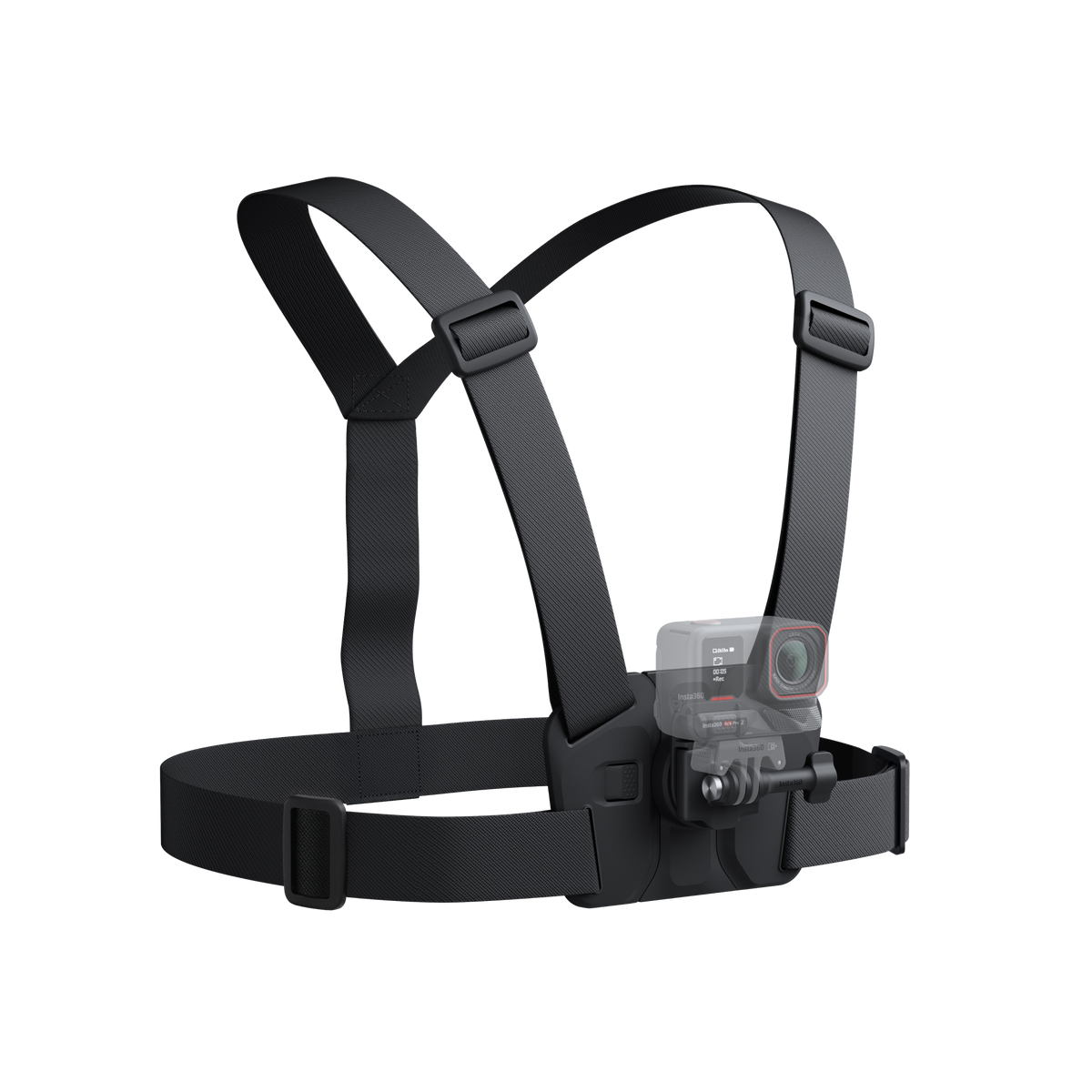 Insta360 Chest Strap 2.0 padded chest harness with an illustrative camera, camera sold separately