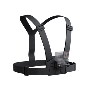 Insta360 Chest Strap 2.0 padded chest harness with an illustrative camera, camera sold separately
