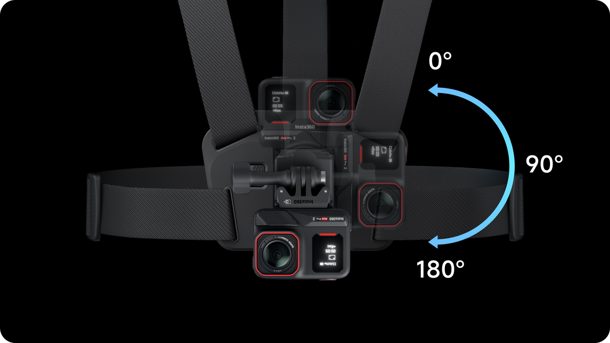Insta360 Chest Strap 2.0 camera base rotation through 90 and 180 degrees