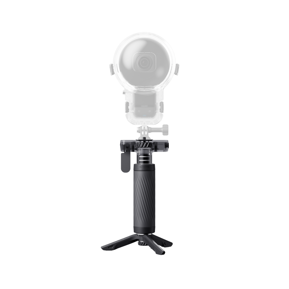 Insta360 Dive Buddy underwater tripod arrangement with illustrative camera equipment