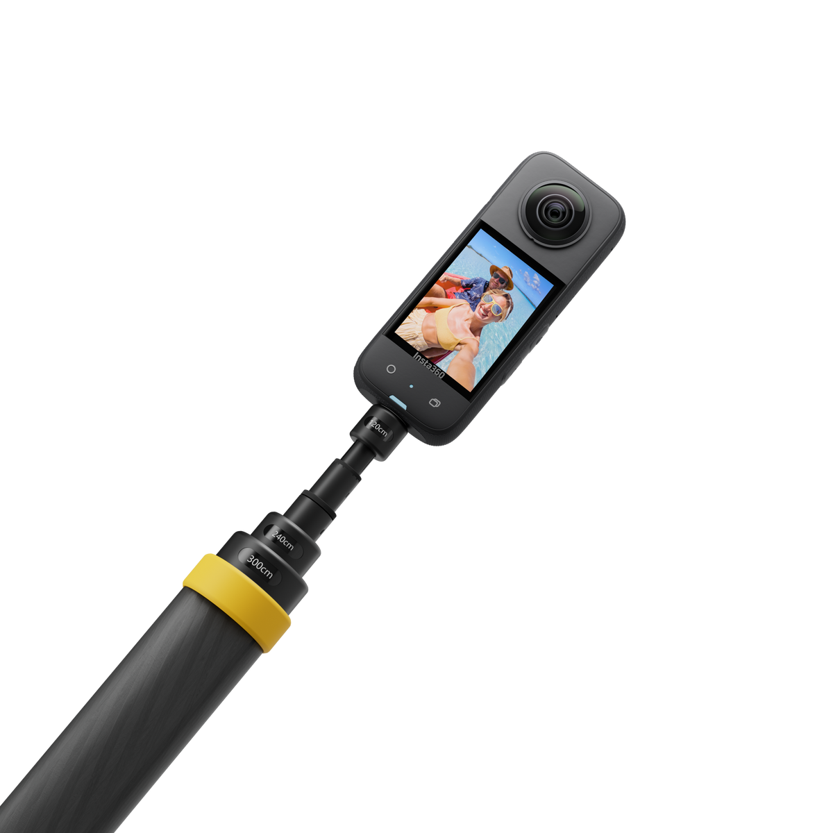 Insta360 Enhanced Extended Edition Selfie Stick camera attached to the extended stick, camera sold separately