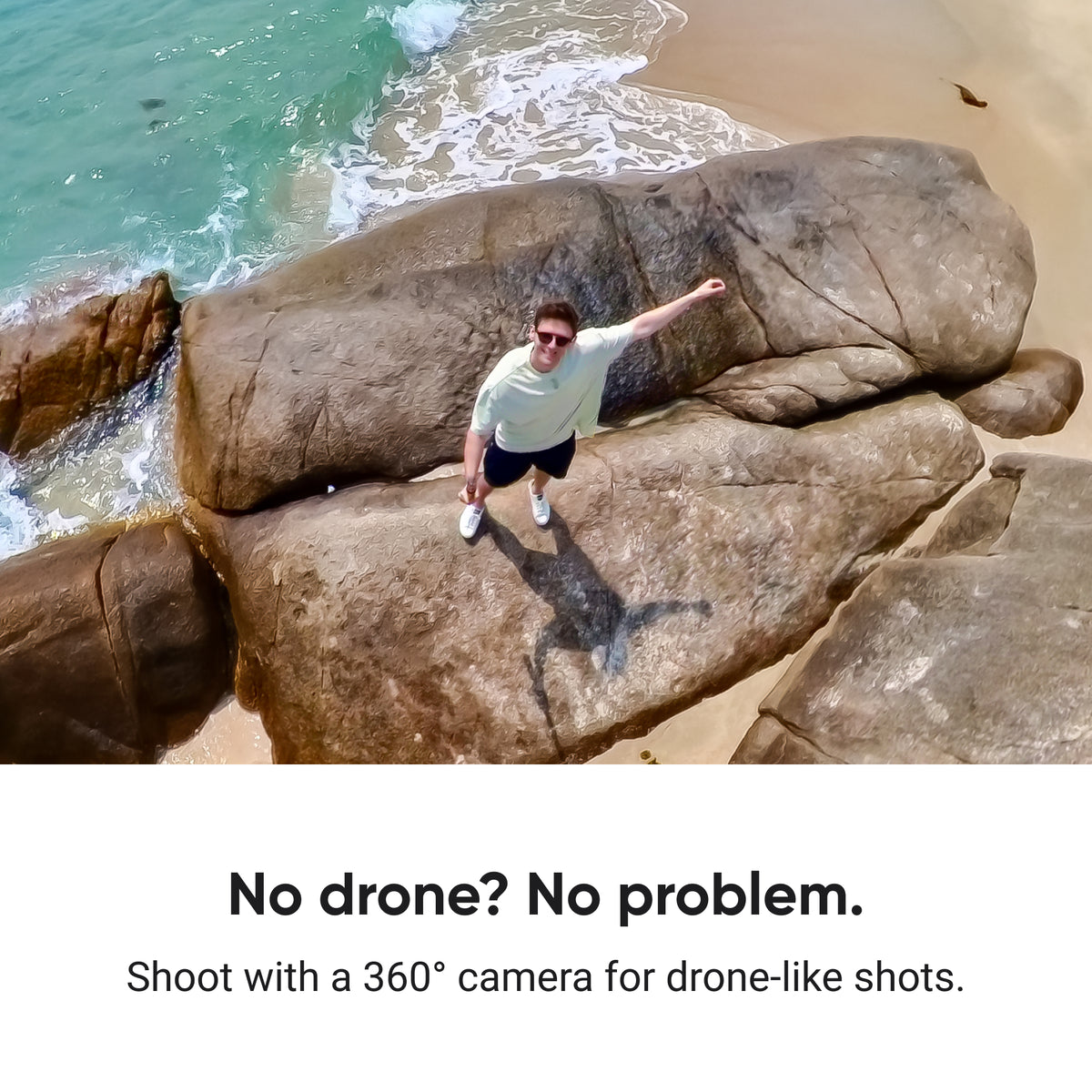 Insta360 Enhanced Extended Edition Selfie Stick example elevated third-person view from a compatible 360 camera