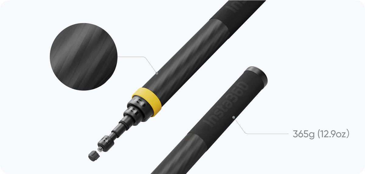Insta360 Enhanced Extended Edition Selfie Stick carbon-fibre shaft and comfortable grip with manufacturer-listed weight