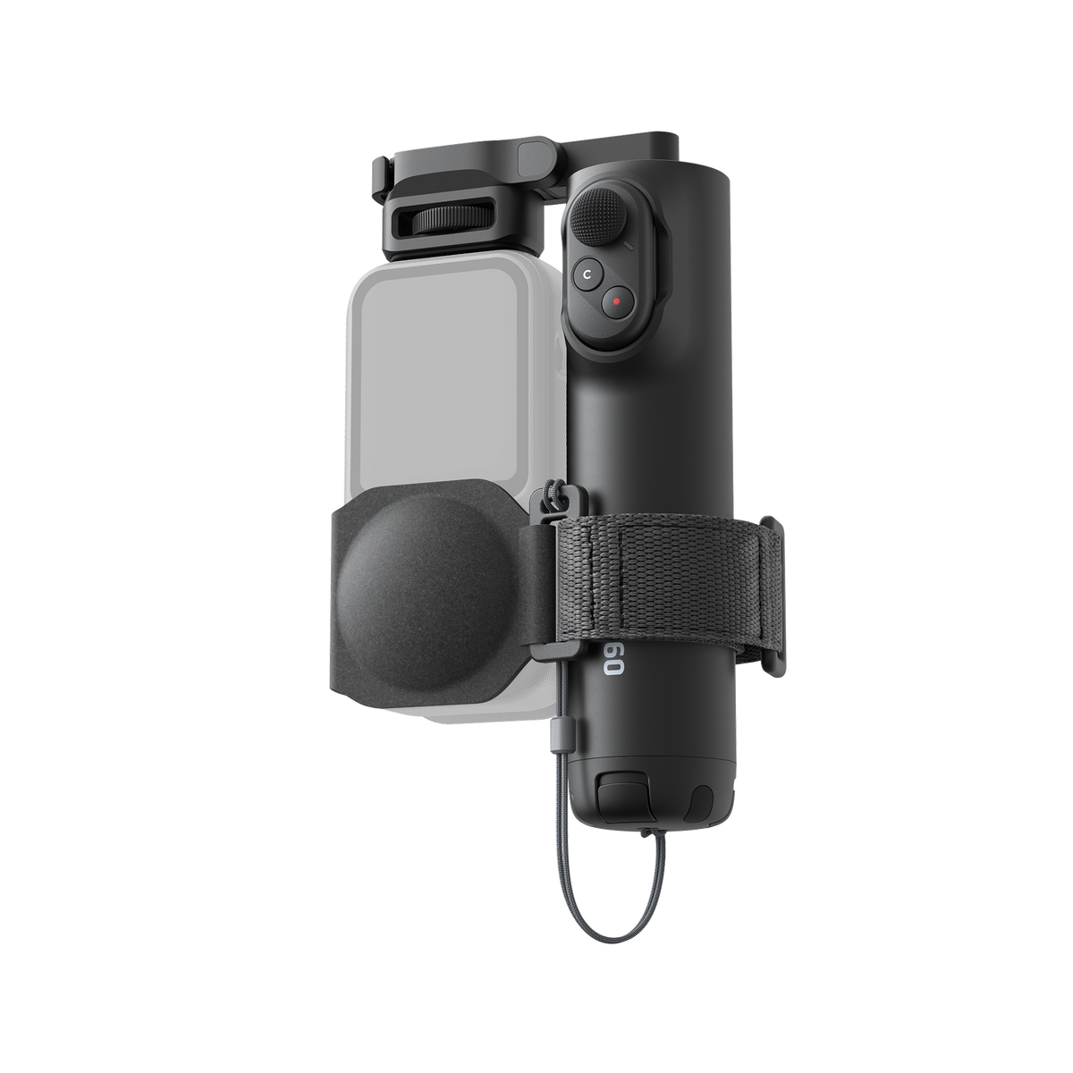 Insta360 Foldable Selfie Stick Remote Kit Extended Edition Midnight Black kit folded beside an illustrative camera, camera sold separately