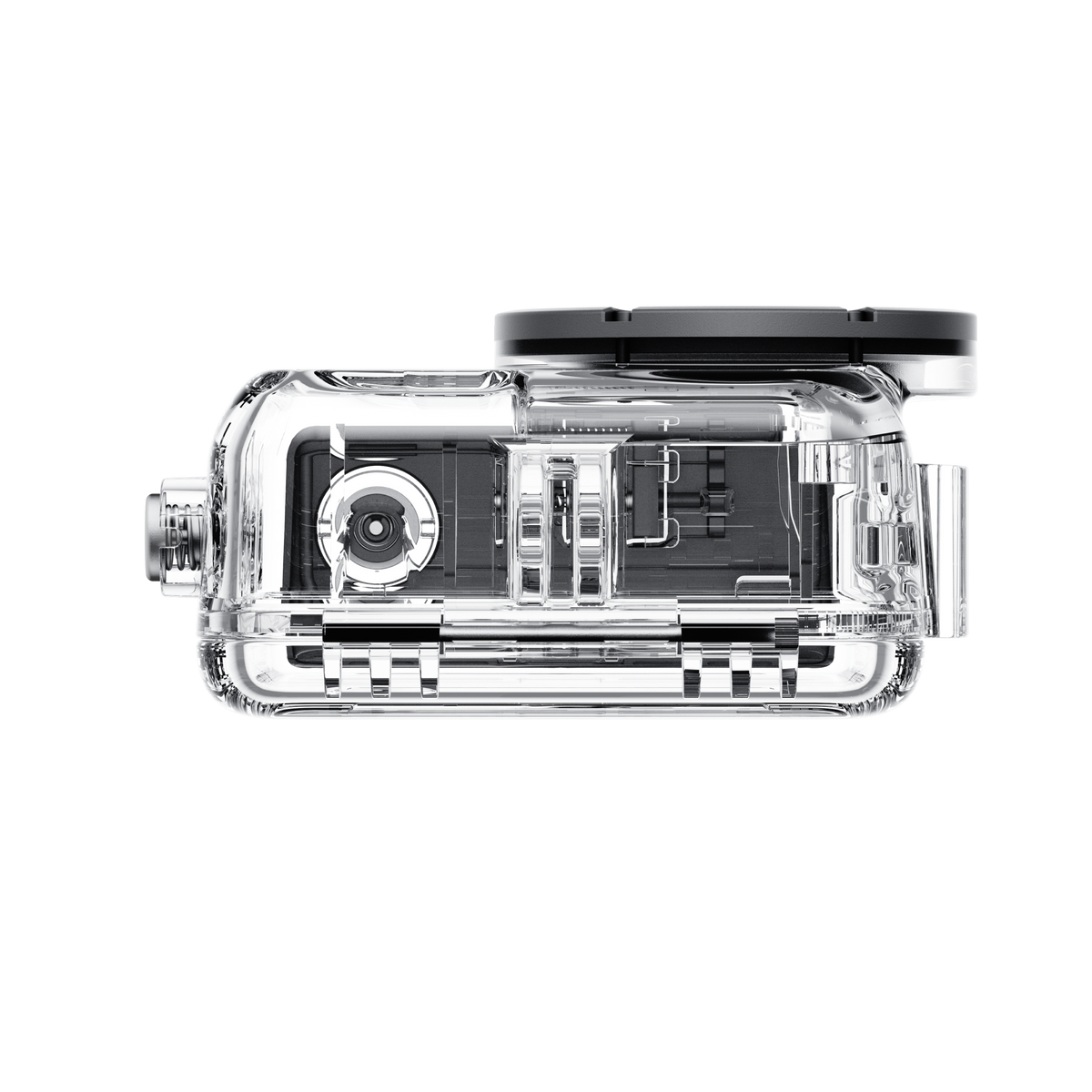 Insta360 GO Ultra Dive Case side view of the power and Q controls