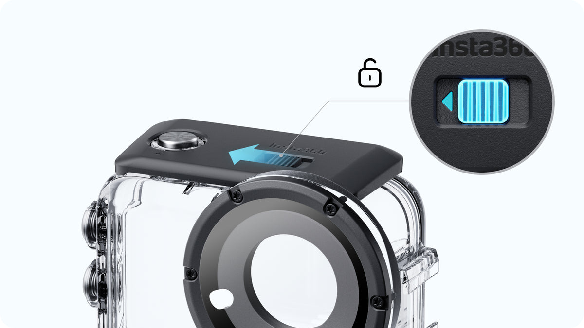 Insta360 GO Ultra Dive Case dual buckle locking-mechanism close-up