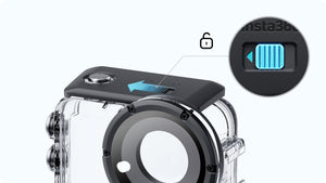 Insta360 GO Ultra Dive Case dual buckle locking-mechanism close-up
