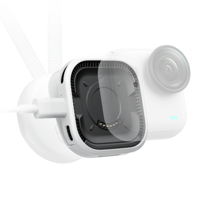 Insta360 GO Ultra FOMO Flexi Mount camera fitted to the mount for illustration, camera and power lead shown