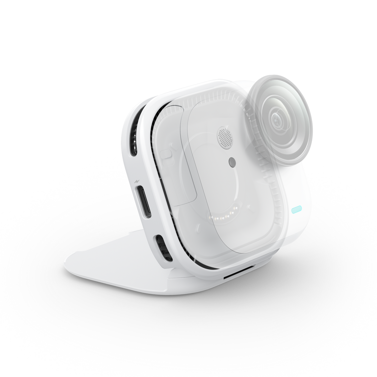 Insta360 GO Ultra FOMO Flexi Mount fold-out stand supporting an illustrative camera, camera sold separately