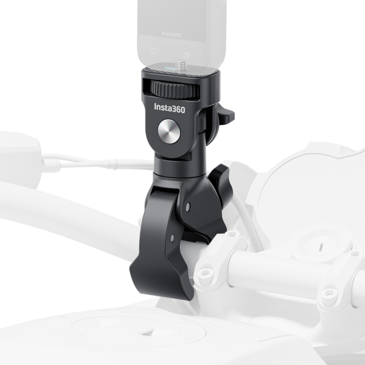 Insta360 Heavy Duty Clamp clamp on an illustrative handlebar with camera, camera and handlebar sold separately