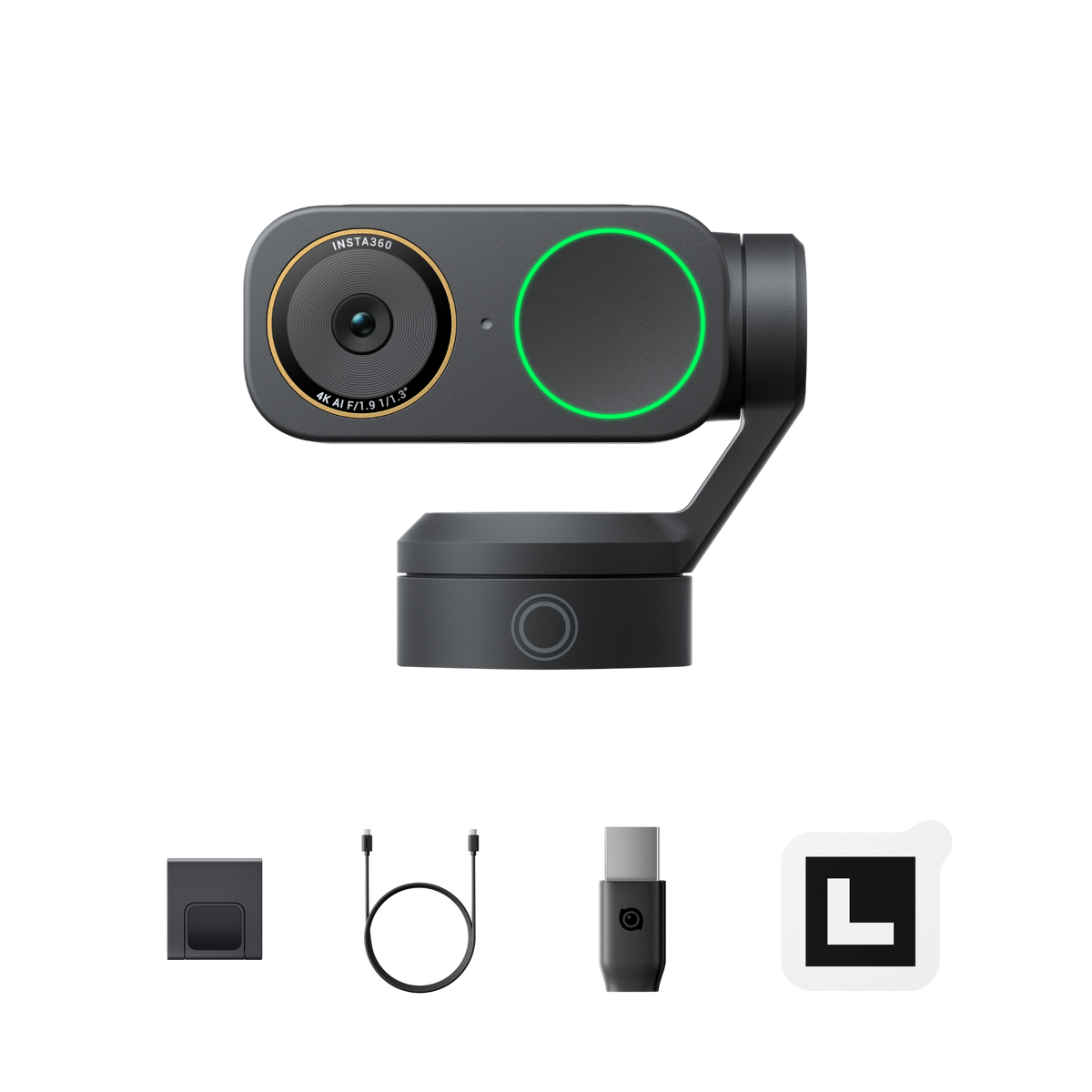 Insta360 Link 2 Pro Graphite Black Standard Bundle with included cable adapter and recognition markers