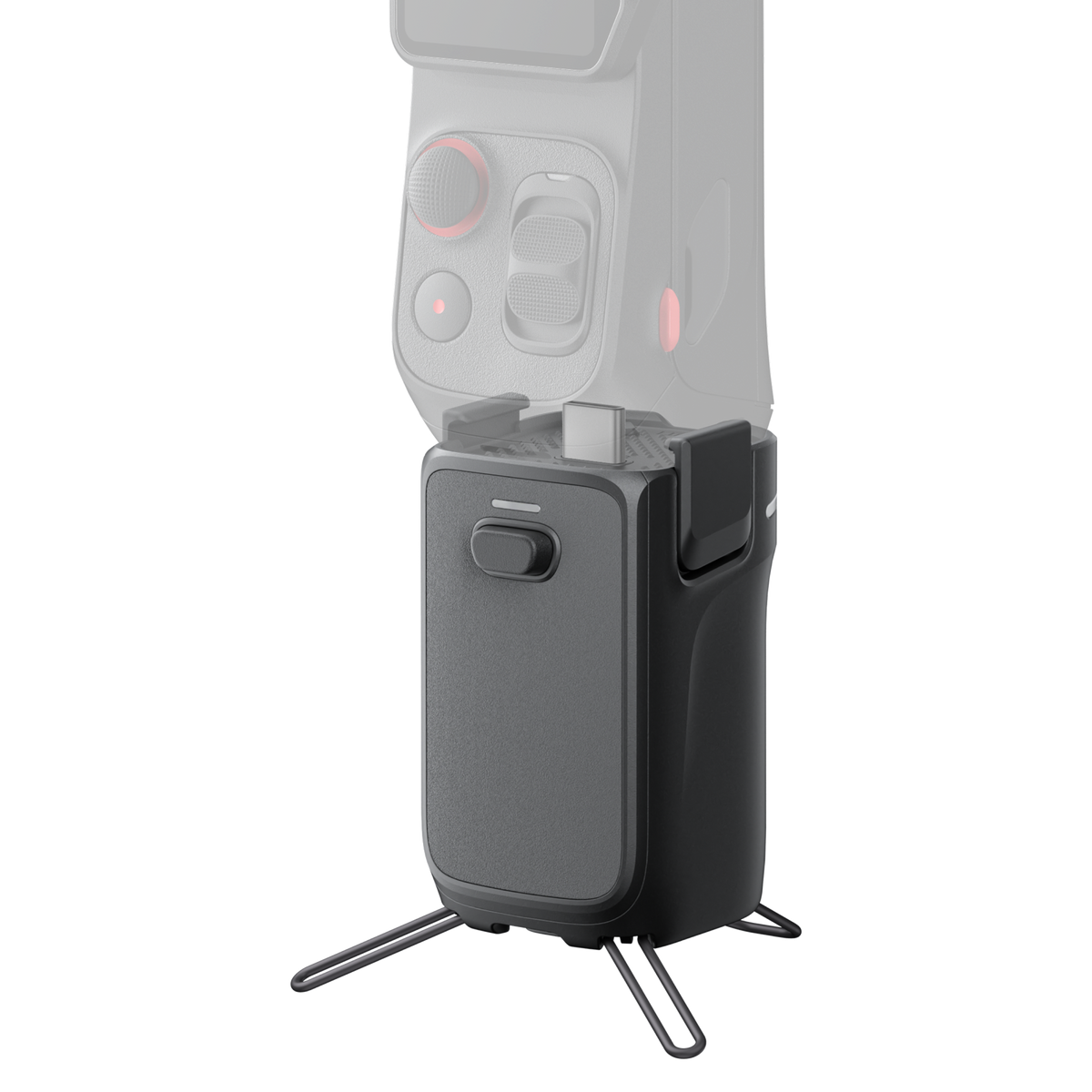 Insta360 Luna Series Battery Handle Black handle fitted beneath an illustrative Luna camera, camera sold separately