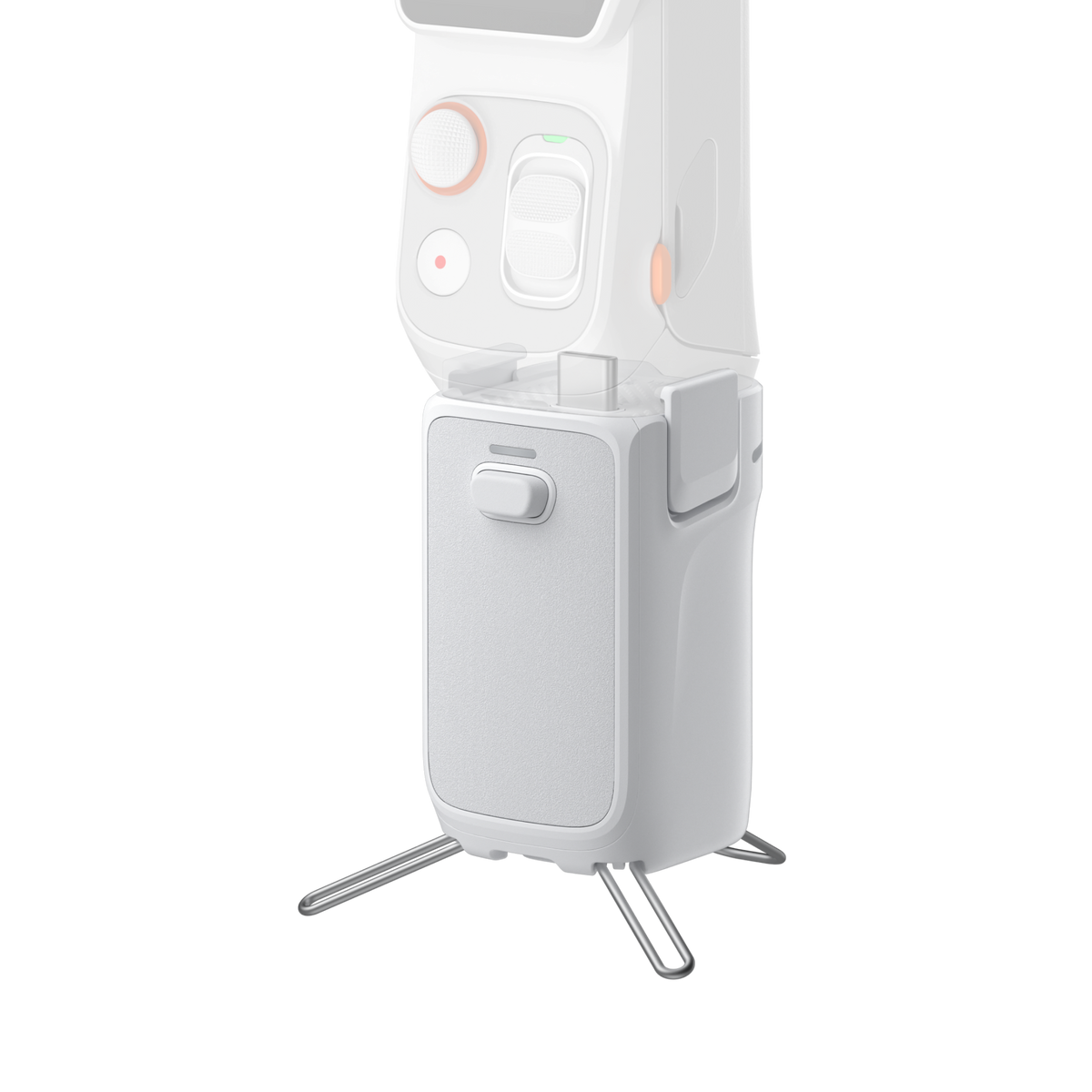 Insta360 Luna Series Battery Handle White handle fitted beneath an illustrative Luna camera, camera sold separately
