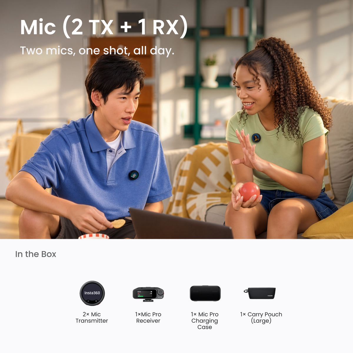 Insta360 Mic (2 TX + 1 RX) official feature or package view