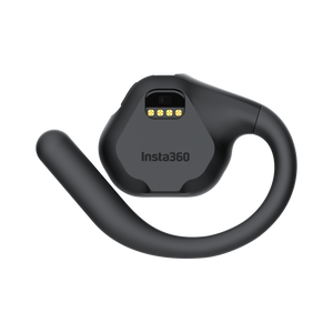 Insta360 POV Head Tracker rear contact pins and ear-mount arrangement