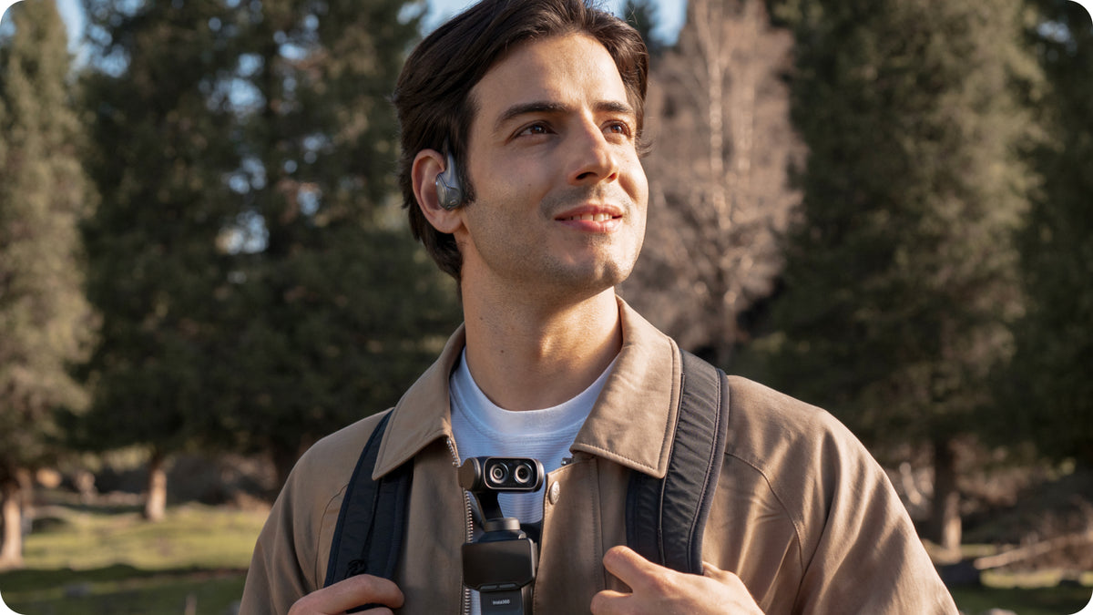 Insta360 POV Head Tracker manufacturer casual outdoor recording example with separate camera equipment