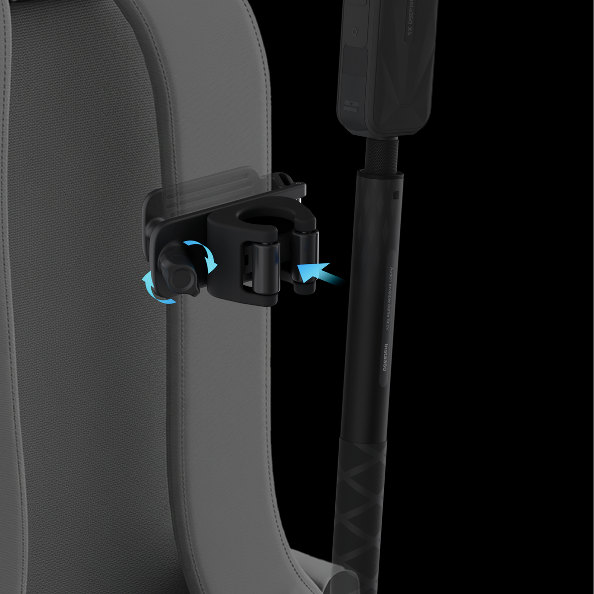 Insta360 Selfie Stick Holster screw clip fastening illustration