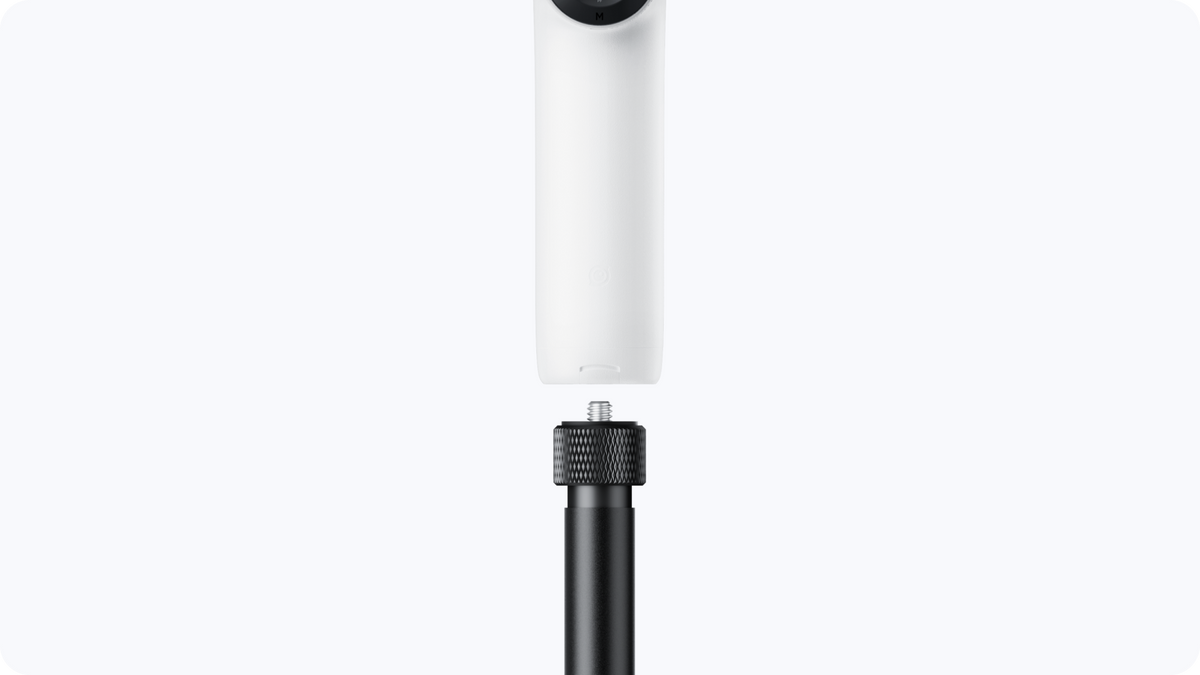 Insta360 Throwpod 1/4-inch connection to an illustrative camera, camera sold separately