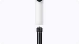 Insta360 Throwpod 1/4-inch connection to an illustrative camera, camera sold separately