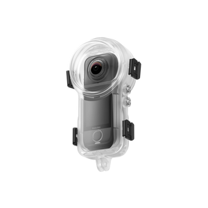 Insta360 X4 Air Invisible Dive Case housing fitted around an illustrative X4 Air camera, camera sold separately
