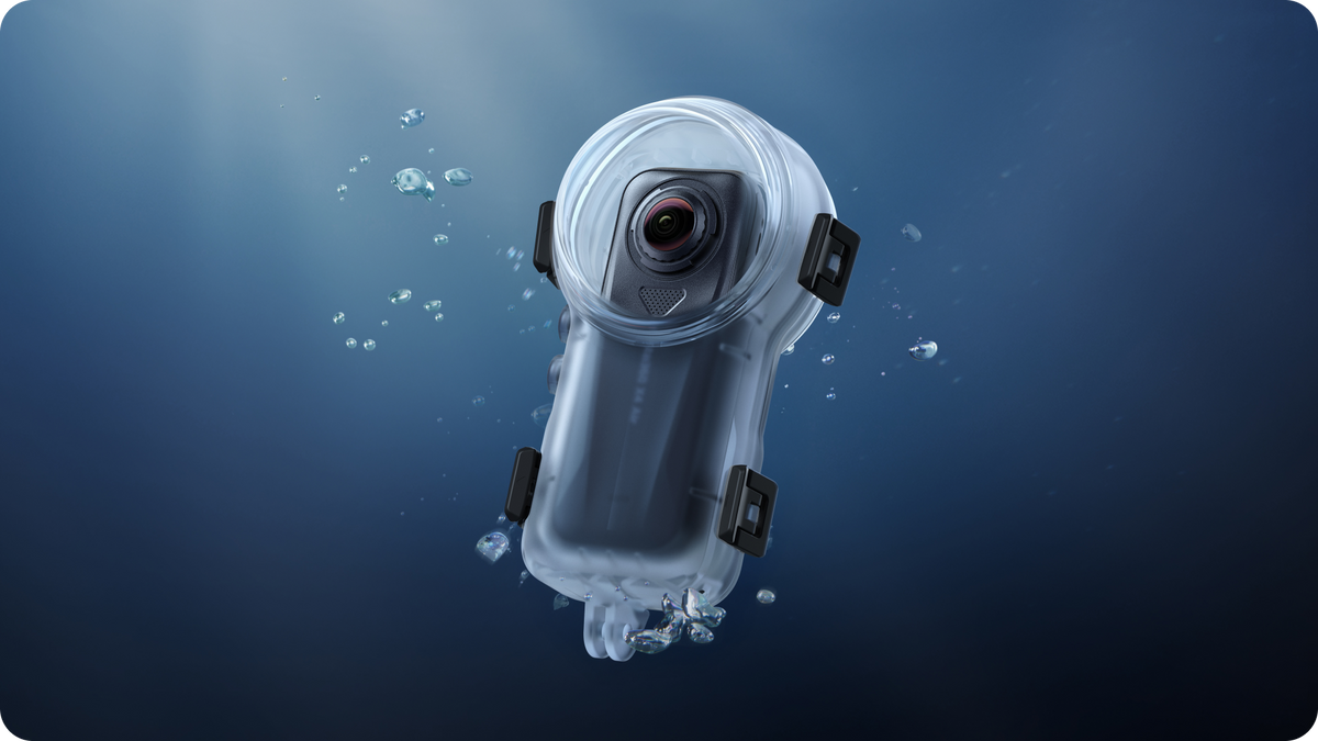 Insta360 X4 Air Invisible Dive Case underwater housing with an illustrative camera, camera sold separately