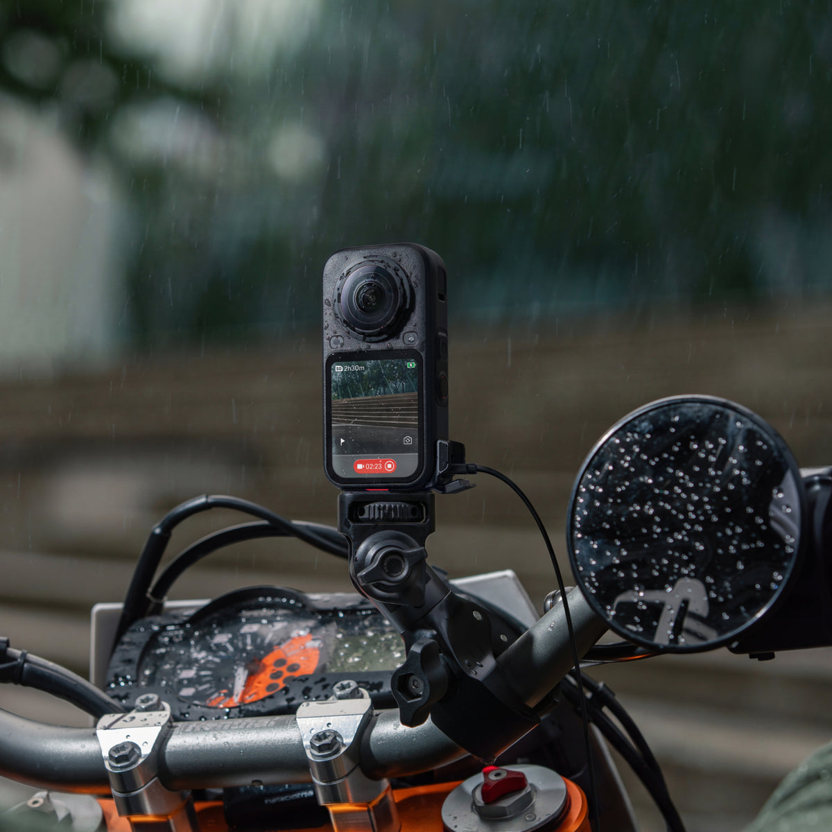 Insta360 X6 All-Weather USB Charging Cover manufacturer rainy-weather motorcycle recording scene