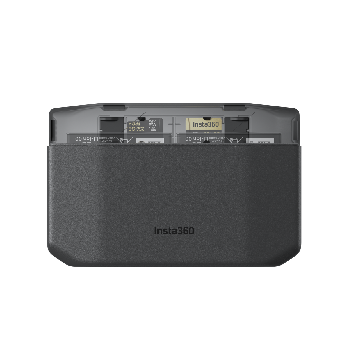 Insta360 X6 Fast Charge Case front view of the open charging case