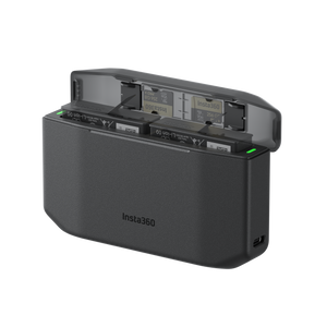 Insta360 X6 Fast Charge Case angled view of the open charging case