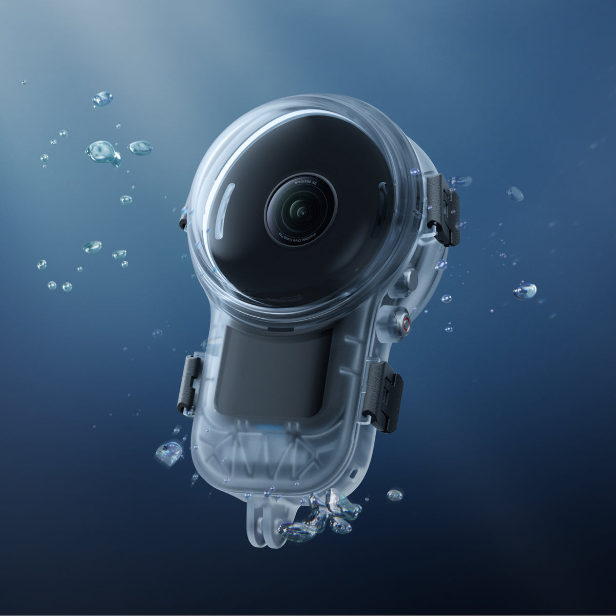 Insta360 X6 Invisible Dive Case Pro camera in the dive case underwater