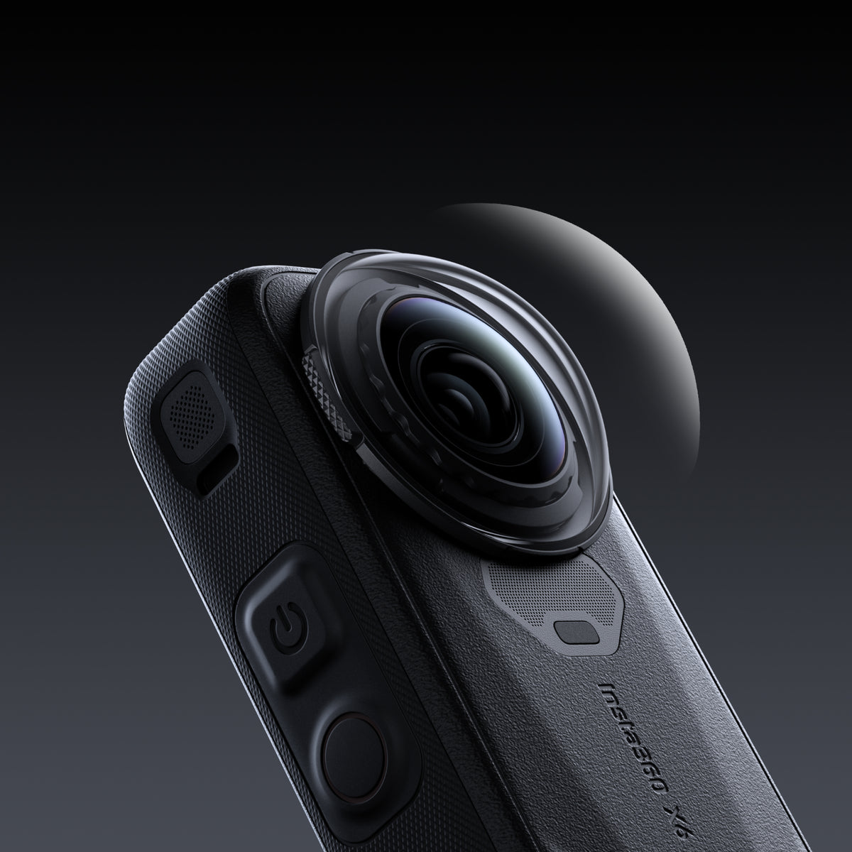 Insta360 X6 Standard Lens Guards fitted to the camera