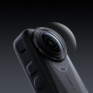 Insta360 X6 Standard Lens Guards fitted to the camera
