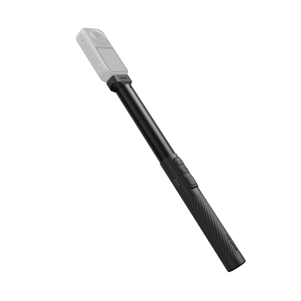 Insta360 X6 Power Selfie Stick alternative angle of the powered stick with an illustrative X6 camera, camera sold separately