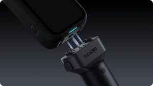 Insta360 X6 Power Selfie Stick detail of cable-free magnetic contacts